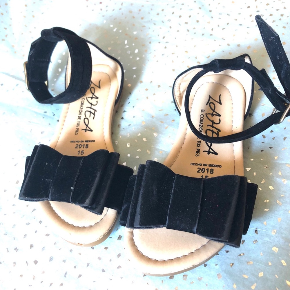 Black Faux Velvet Bow Sandals